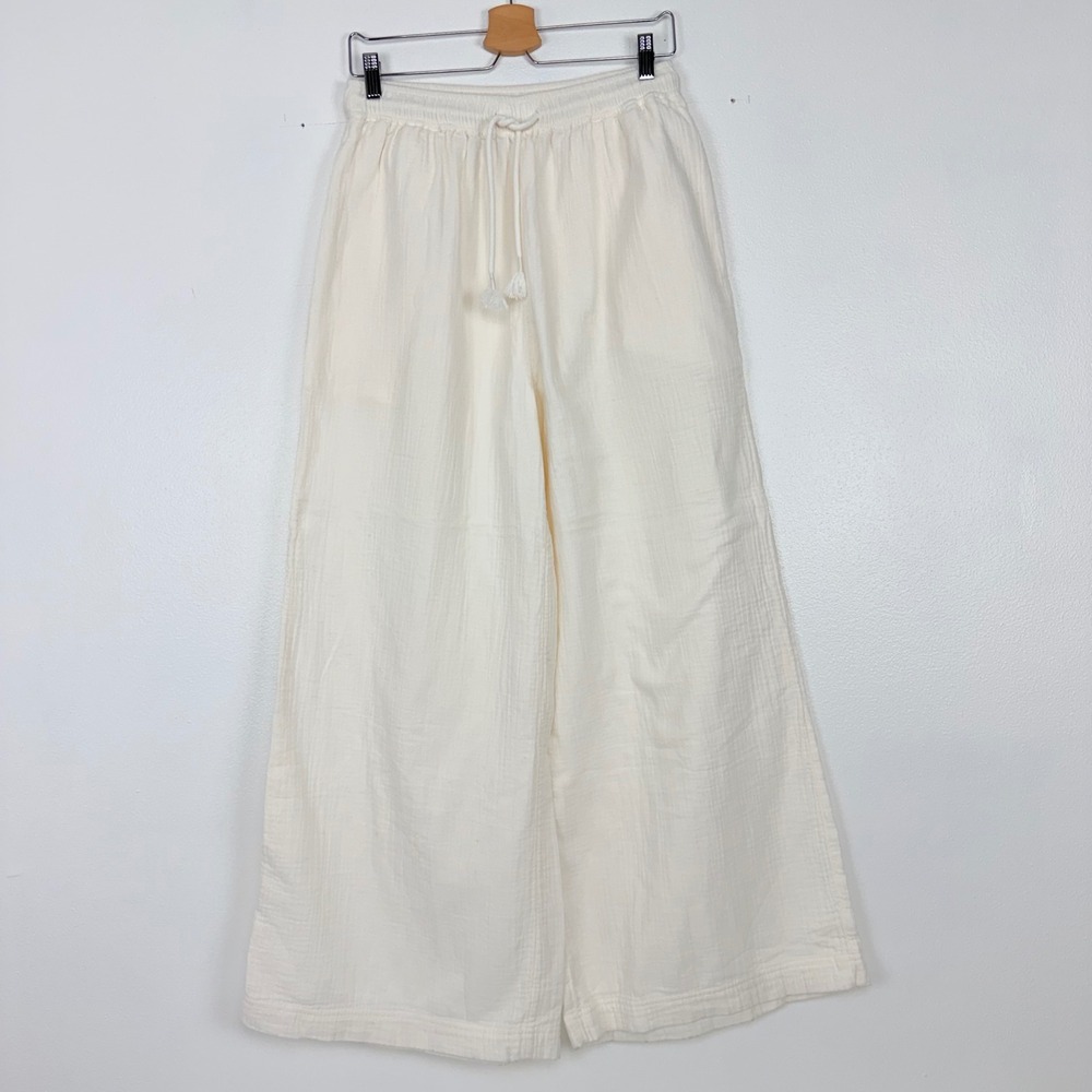 Madewell Double Gauze Wide-Leg Pants S Cream Pull-On Drawstring Beach Cotton - Picture 2 of 15